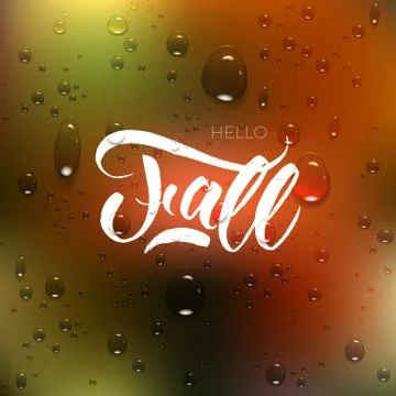 Texture lettering hello fall on the colored background Stock Illustration
