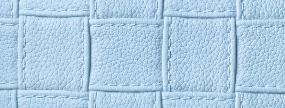 Texture light blue leather background with quilted stitched pattern, macro... Illustrazione stock
