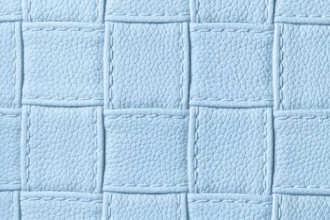 Texture of light blue leather background with square pattern and stitch, macr Stock Photos