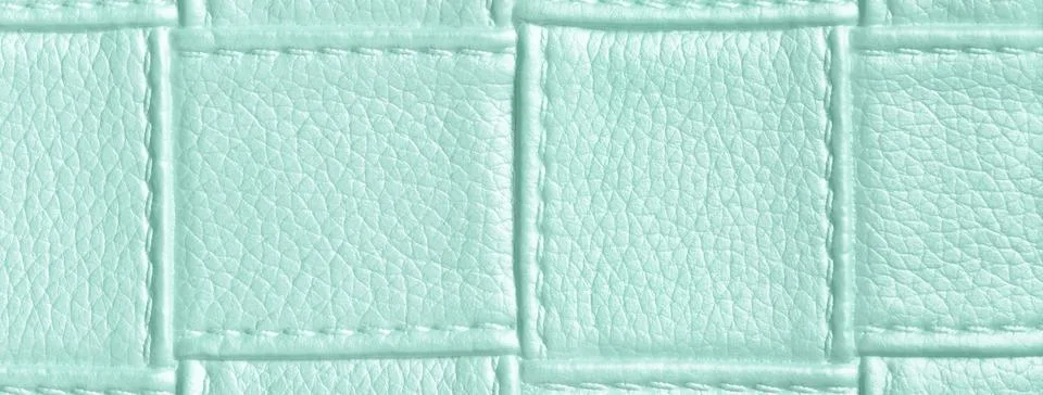 Texture light mint leather background with quilted stitched pattern, macro. A Foto stock