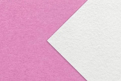 Texture of lilac paper background, half two colors with white arrow, macro. Stock Photos