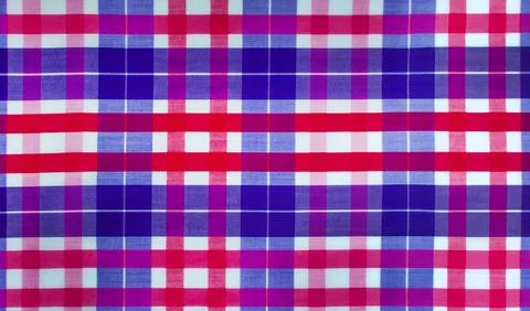 The texture of linen fabric in a large cell of red and blue. Scottish tailo.. 写真素材