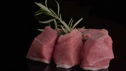 Texture of the meat, pieces of raw uncooked fresh meat, front view. Stock Footage 125251523
