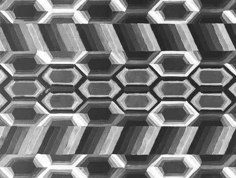 Texture mesh, honeycomb pattern illustration. Hand drawn painting in black and Stock Illustration