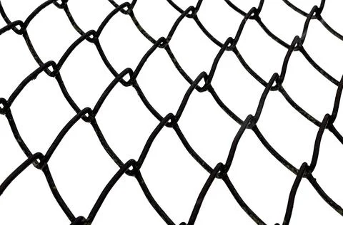 The texture of the metal mesh. Torn, destroyed, broken metal mesh on a whit.. Stock Photos