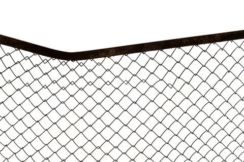 The texture of the metal mesh. Torn, destroyed, broken metal mesh on a whit.. Stock Photos