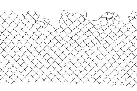 The texture of the metal mesh. Torn, destroyed, broken metal mesh on a whit.. Stock Photos