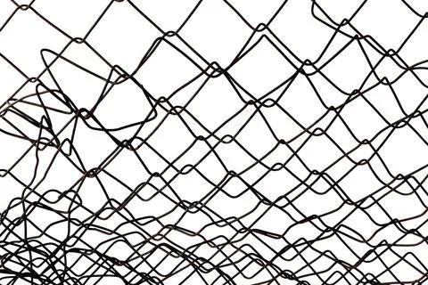 The texture of the metal mesh on a white background. Torn steel, metal mesh.. Stock Photos