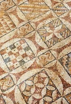 The texture of the mosaic of the lined floors in the baths Herod's palace in  Stock Photos