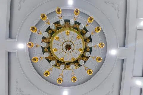 The texture of the mosque ceiling is white at night Stock Photos
