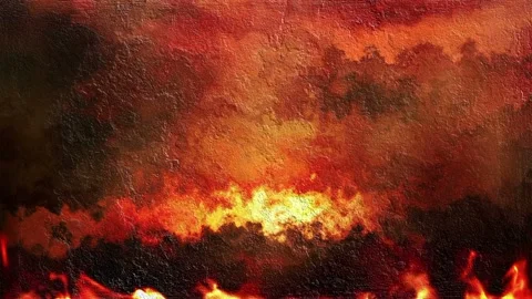 Texture motion background features a concrete wall with flames and blaze the Stock Footage 160600863