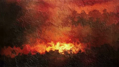 Texture motion background features a concrete wall with glowing red and orange Stock Footage 160664577