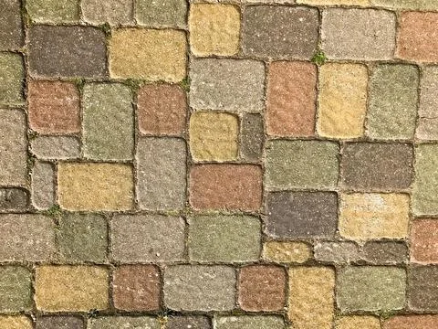 Texture of multicolored beautiful rectangular stone concrete paving brick til Stock Photos