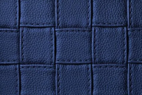 Texture of navy blue leather background with square pattern and stitch, macro Stock Photos