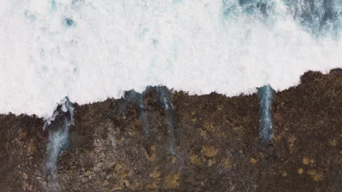 Texture of Ocean Waves Crashing and Draining Over Fringing Reef, Top Down View Stock Footage 299282789
