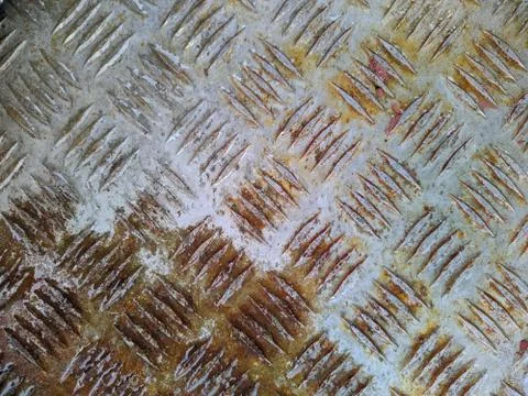 Texture of old and rusty checker plate aluminum sheet Stock Photos