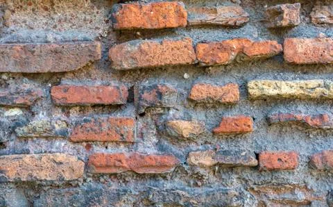 Texture old brick wall close up day Stock Photos
