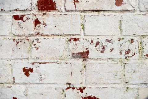 The texture of the old brick wall painted white with peeling paint Stock Photos