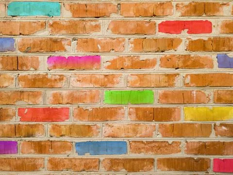The texture of an old brick wall with stylized multi-colored bricks 스톡 일러스트