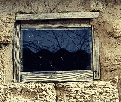 Texture from old coquina limestone with window. Rustic window of an old barn Stock Illustration