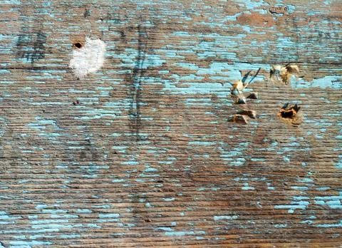 Texture of old painted shabby rustic wooden fence made of planks, with rusty Stock Photos