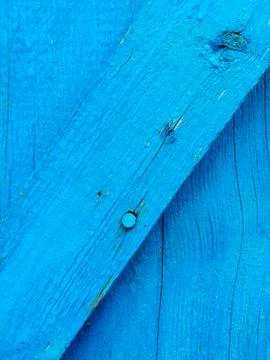 Texture of old painted shabby rustic wooden fence made of planks, with rusty Stock Photos