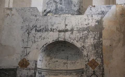 Texture of the old peeled wall. View of the old shabby wall. Stock Photos