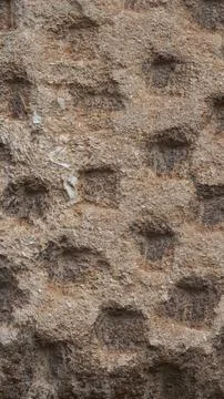 Texture of an old stone wall with small repetitive orifices Stock Photos