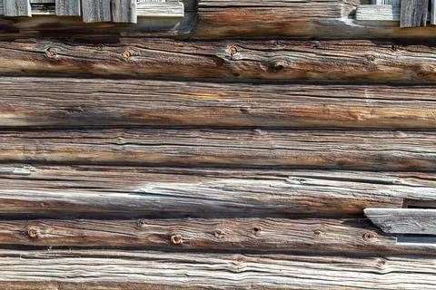 Texture of Old Weathered Log Cabin Wall Stock Photos
