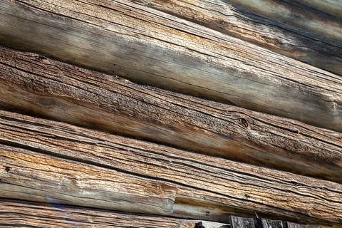Texture of Old Weathered Log Cabin Wall Stock Photos