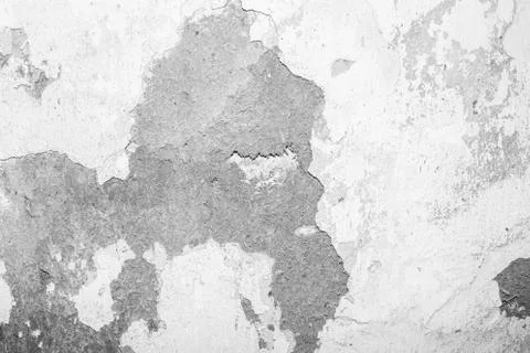 Texture of old white wall with fallen off plaster, template for text 스톡 사진