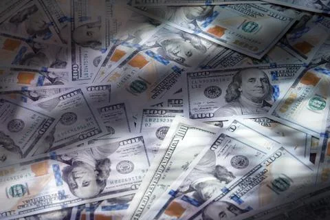 Texture of one hundred US dollars banknotes Foto stock