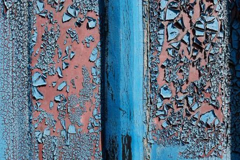 Texture or background of peeling blue paint on the sea shipping container Stock Photos