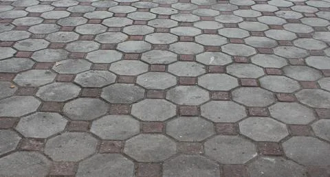 Texture or pattern on the floor with octagon shape bricks in natural sunlight Stock Photos