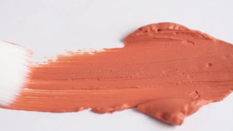 Texture of orange clay mask. Swatch of red clay mask. Makeup brush applying.. Stock Footage 263109168