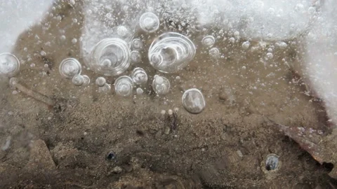 Texture pattern background white Winter, river ice air bubbles stagnant. drawing Stock Footage 144106112