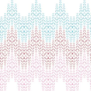 Texture pattern of blue, red, pink holiday hearts arranged in a wave, zigzag  Illustrazione stock