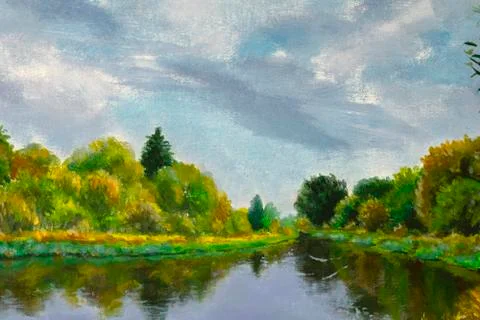 Texture, pattern, canvas painted in oils. The picture painted autumn trees on Ilustración de archivo