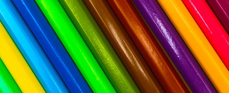 Texture pattern of colored drawing pencils close-up, multicolored colorful pe Stock Photos