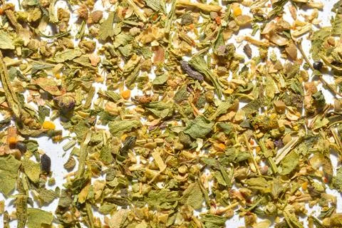 Texture pattern created with dried spice leaves. Stock Photos