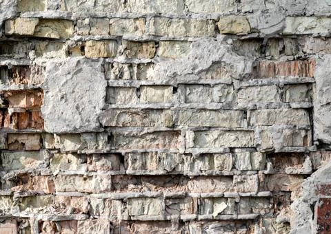 Texture pattern of old ruined brick wall Stock Photos