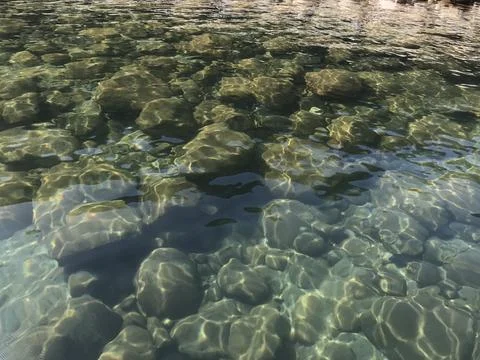 Texture Pattern Refraction Dispersion over Riverbed Stones by Transparent Wat Stock Photos
