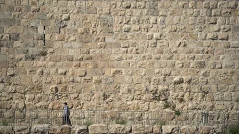 Texture pattern shot of western wall at Jerusalem, Israel. Clean architectural Video stock 158012965
