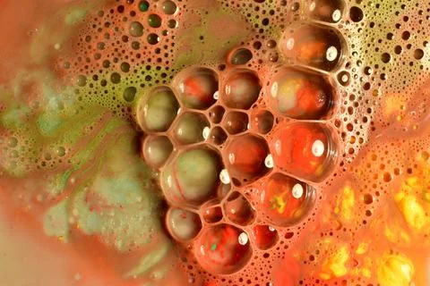 Texture pattern of soap bubbles on a brownish-green background. Stock Photos