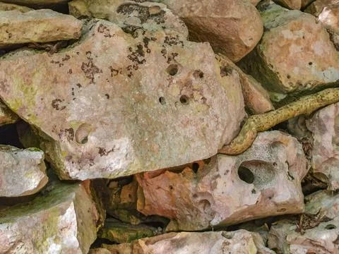 Texture pattern of Tulum ruins Mayan site temple pyramids Mexico. Foto stock