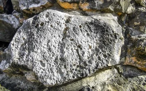 Texture pattern of Tulum ruins Mayan site temple pyramids Mexico. Stockfoto's