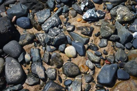 Texture, pebbles in sea pond Stock Photos