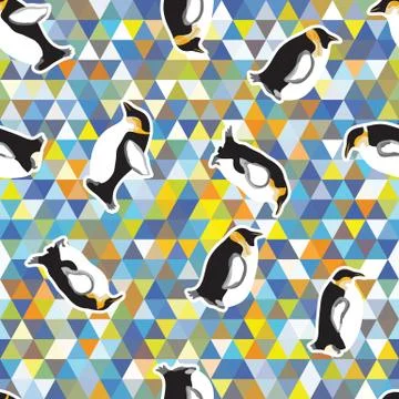 Texture with penguins and a triangular design Illustrazione stock