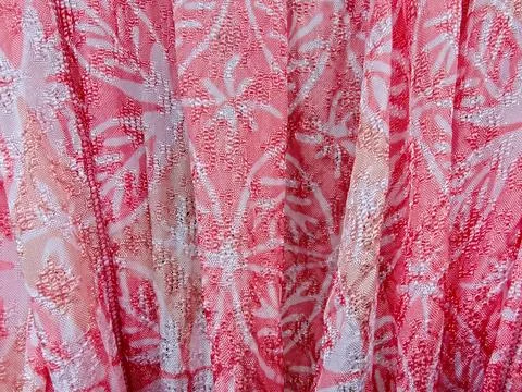 Texture of Pink Batik Fabric Material with Floral Pattern Folds Stock-Fotos