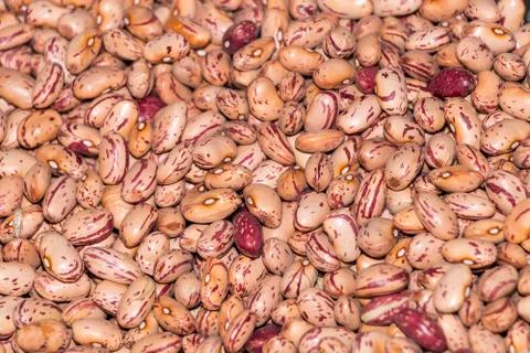 Texture of pinto or red beans in Isla Cristina market (judias pintas de Huelva) Stock Photos